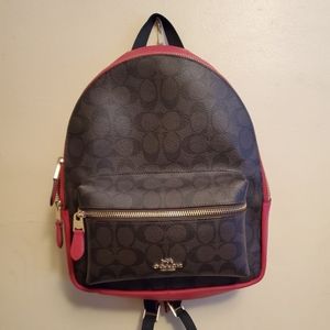 Coach Charlie Medium Signature Backpack Red/Brown
